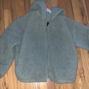 FUZZY TEAL FOREVER 21 CROPPED JACKET SIZE SMALL
